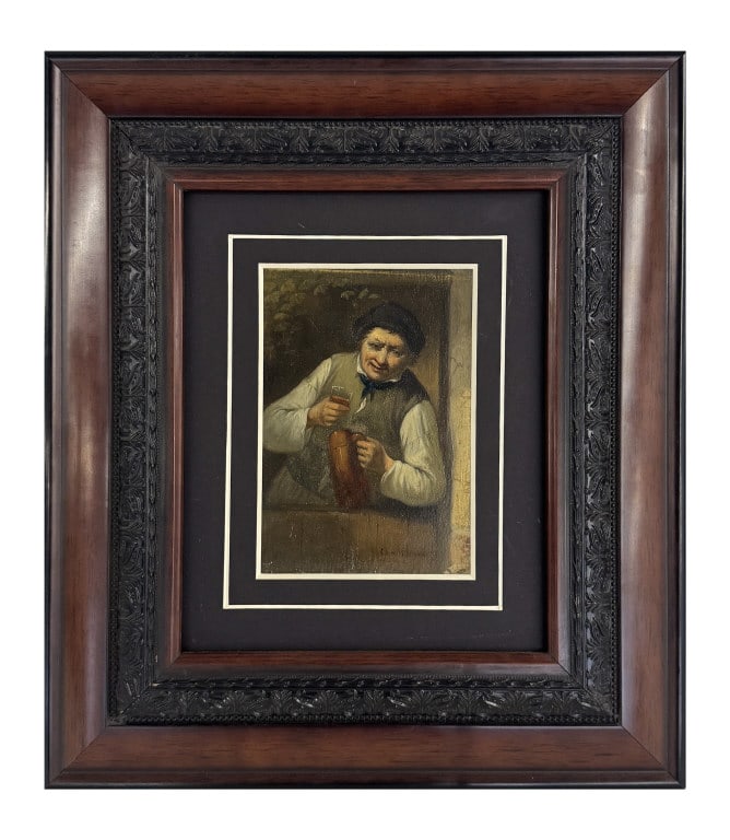 OIL / PANEL "TAVERN KEEPER" SIGNED ILLEGIBLY 6 3/4" X 5 1/2" (1 of 4)