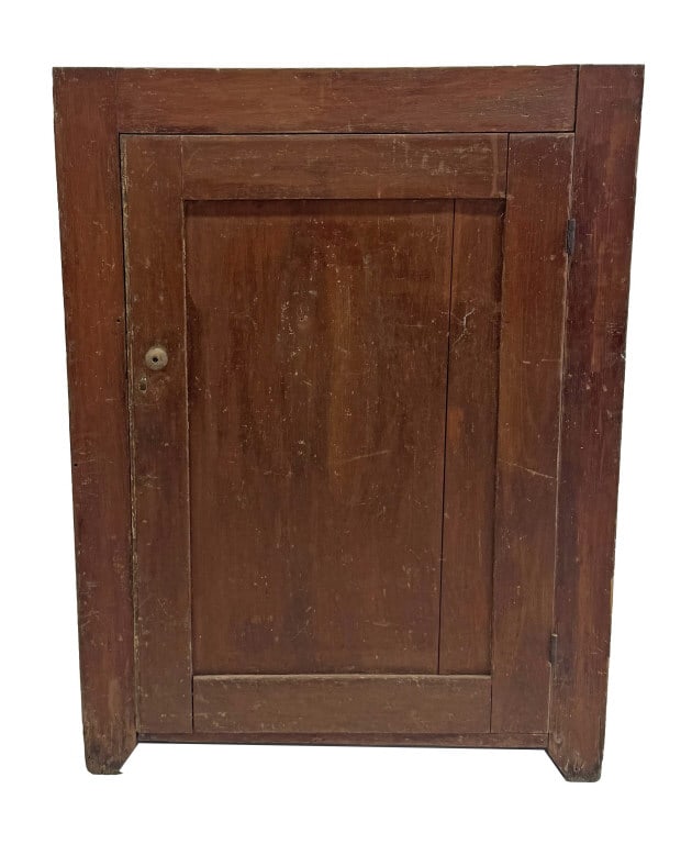 ONE DOOR CUPBOARD IN RED PAINT 45 3/4" X 34" X 16" (1 of 4)