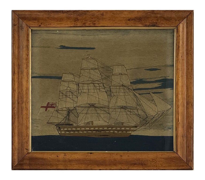 19THC. SAILORS ART WOOLWORK "BRITISH CLIPPER SHIP" 16" X 18" (1 of 6)