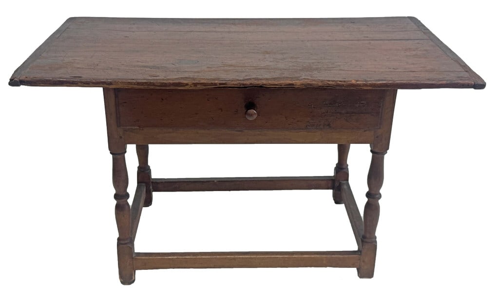 18THC. AMERICAN 1 DR. STRETCHER BASE TAVERN TABLE 24" X 42" X 24" (1 of 6)
