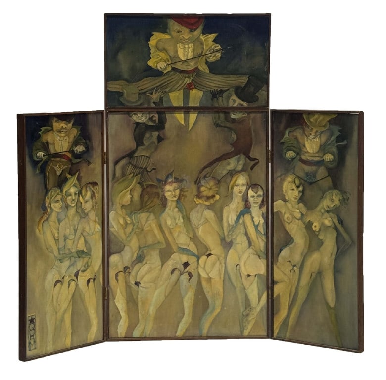 4 PANEL SCREEN WITH O/C PANELS BY MYLO QUAM WOODSTOCK ARTIST (1941 - 1966) "BURLESQUE" 43 1/2" X (1 of 8)