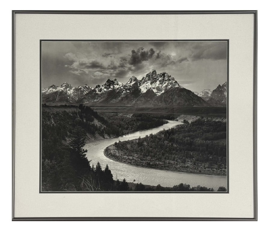 PHOTOGRAPHIC PRINT BY ANSEL ADAMS "THE SNAKE RIVER & TETONS" ORIG PHOTO TAKEN 1942 19 1/2" X 15: PHOTOGRAPHIC PRINT BY ANSEL ADAMS "THE SNAKE RIVER & TETONS" ORIG PHOTO TAKEN 1942 19 1/2" X 15 1/2"