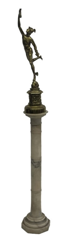BRONZE OF MERCURY AFTER GIAMBOLOGNA, 20THC. ON ALABASTER PEDESTAL, BRONZE 26 1/2" TALL - 62" OVERALL (1 of 5)