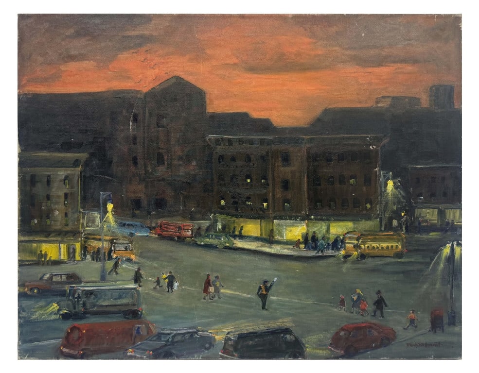 OIL/CANVAS EMILY D. B. HOYSRADT "CORNER OF BROAD- WAY & CEDAR" (1893- 1993) KINGSTON, NY ARTIST 28" (1 of 6)