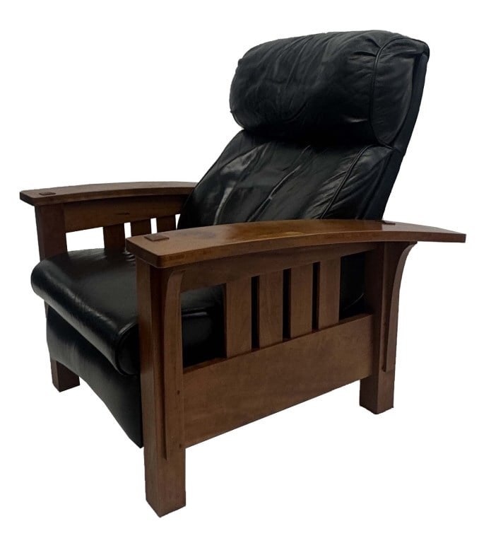 CONTEMPORARY STICKLEY MISSION OAK MORRIS CHAIR RECLINER IN LEATHER UPHOLSTERY 41" X 41" X 36" (1 of 6)