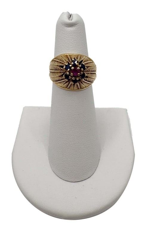 14KT YELLOW GOLD RING WITH RUBIES & SAPPHIRES RING SIZE APPROX. 5 1/2 4.7 DWT (1 of 7)