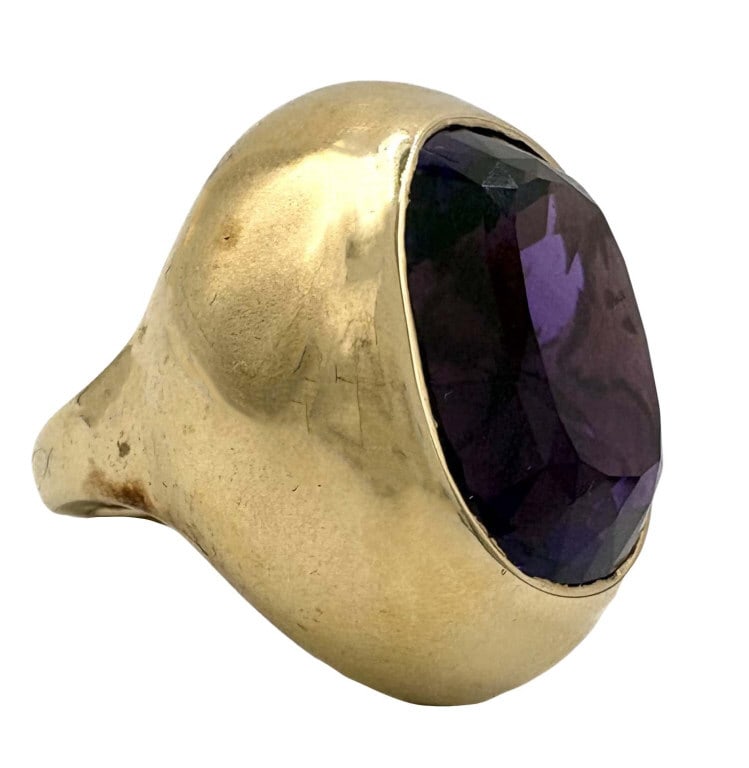 LARGE CUT AMETHYST IN HEAVY 14KT YELLOW GOLD RING APPROX. 16.3 DWT (1 of 5)