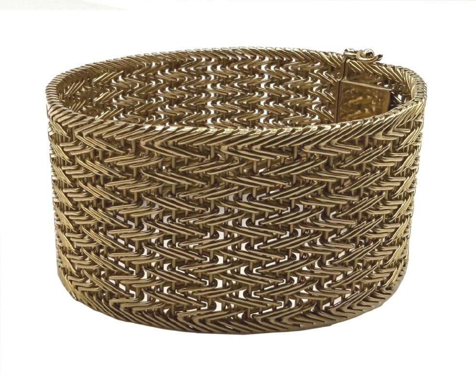 18KT YELLOW GOLD WOVEN MESH BRACELET 7.5" LONG 39.4 DWT: 18KT YELLOW GOLD WOVEN MESH BRACELET 7.5" LONG 39.4 DWT