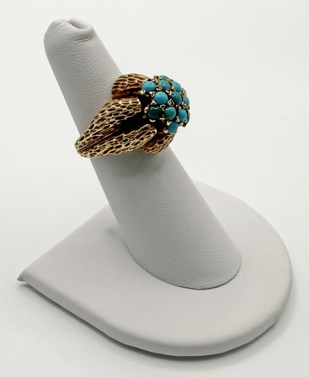 14KT GOLD COCKTAIL RING WITH CABOCHON TURQUOISE CLUSTER , RING SIZE 6, APPROX. 7.5 DWT (1 of 8)