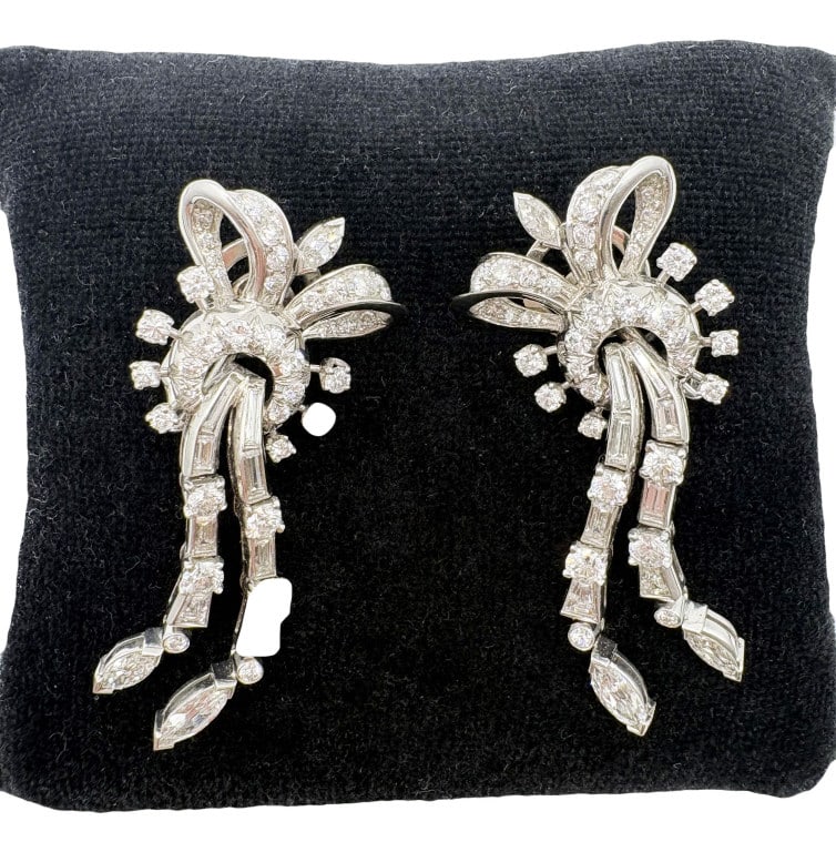 DIAMOND DROP EARRINGS 1 3/4" LONG (CLIP ON) APPROX. 14.5 DWT: DIAMOND DROP EARRINGS 1 3/4" LONG (CLIP ON) APPROX. 14.5 DWT