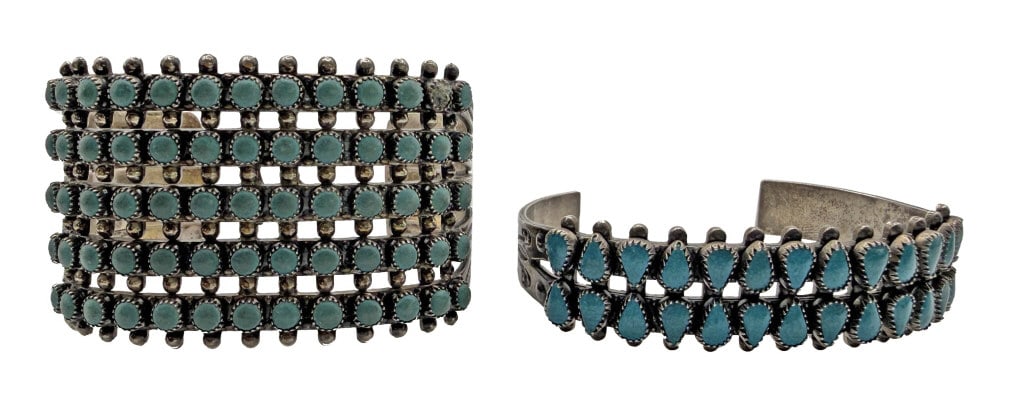 2 NAVAJO STERLING SILVER & TURQUOISE BRACLETS APPROX. 2.66 TROY OZ (1 of 10)