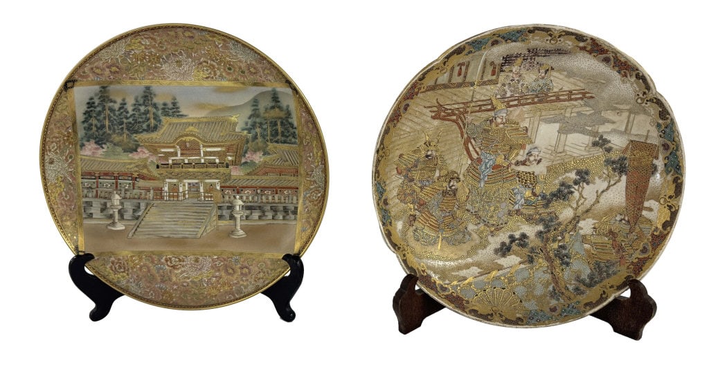 2 SATSUMA PLATES, 12" DIAM & 12 1/2 " DIA": 2 SATSUMA PLATES, 12" DIAM & 12 1/2 " DIA"