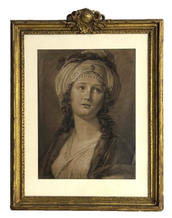 MIXED MEDIA ON PAPER PORTRAIT OF "SULTANA" UNSIGNED IN PERIOD FRAME 22 1/4" X 16": MIXED MEDIA ON PAPER PORTRAIT OF "SULTANA" UNSIGNED IN PERIOD FRAME 22 1/4" X 16"