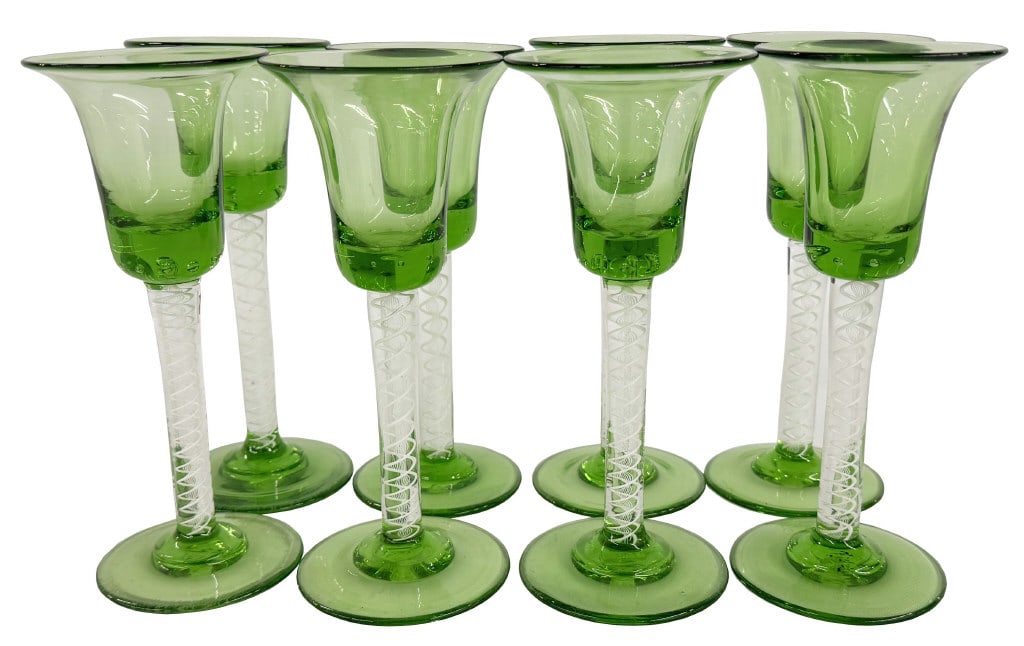 SET OF 8 BLOWN AIR TWIST STEM CORDIAL GLASSES 7 1/8" TALL (1 of 5)