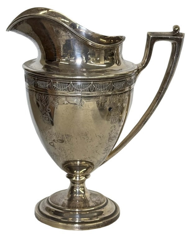 STERLING SILVER PITCHER OF CLASSICAL FORM 10" TALL APPROX. 30.76 TROY OZ (1 of 3)