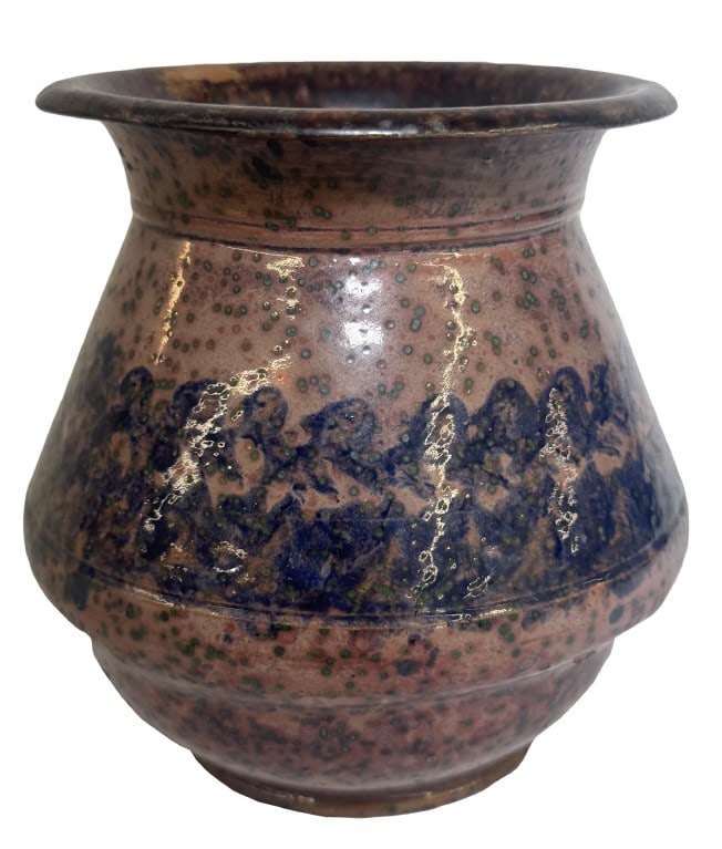 RARE GEORGE E. OHR POTTERY VASE IN UNUSAL GLAZE IMPRINT ON BASE 6" X 6 3/4" (1 of 3)
