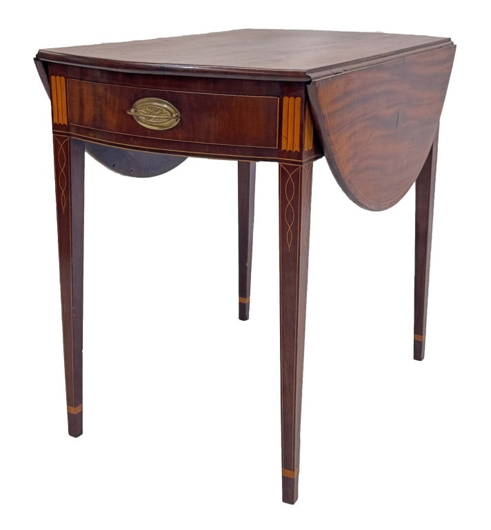 INLAID FEDERAL PEMBROKE TABLE W/ BOWED ENDS, LINE & CUFF INLAY 28" X 32 1/2" X 40 1/2" OPEN & 19 (1 of 7)