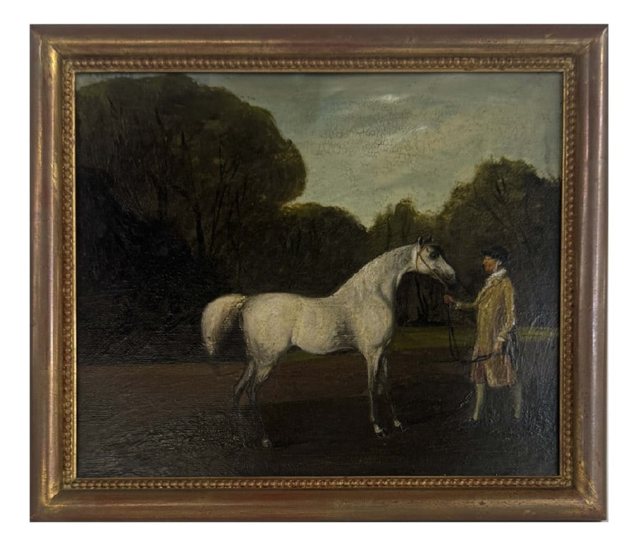 OIL/ BOARD 19THC. ENGLISH SCHOOL HORSE & RIDER UNSIGNED 10" X 12" (1 of 5)