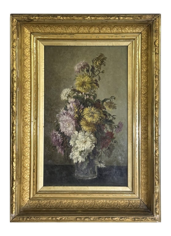 O/C STILL LIFE OF FLOWERS SGND MARY THERESA HART, DAUGHTER OF JAMES MCDOUGAL HART 16" X 9 1/2" (1 of 2)