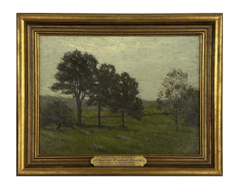 OIL / BOARD SUMMER LANDSCAPE, BLOOMFIELD, NJ SGND CHAS. WARREN EATON, ALBANY ARTIST (CHARLES WARREN (1 of 7)