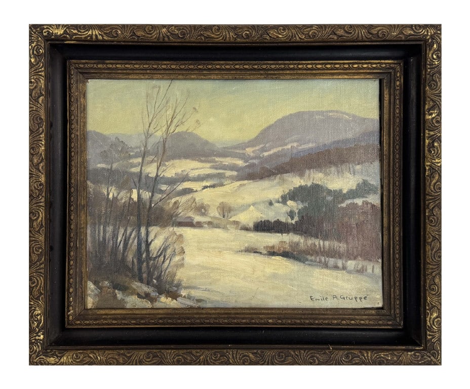 OIL / CANVAS EMILE A. GRUPPE "WINTER LANDSCAPE" 12 3/4" X 16 1/4" (1 of 8)