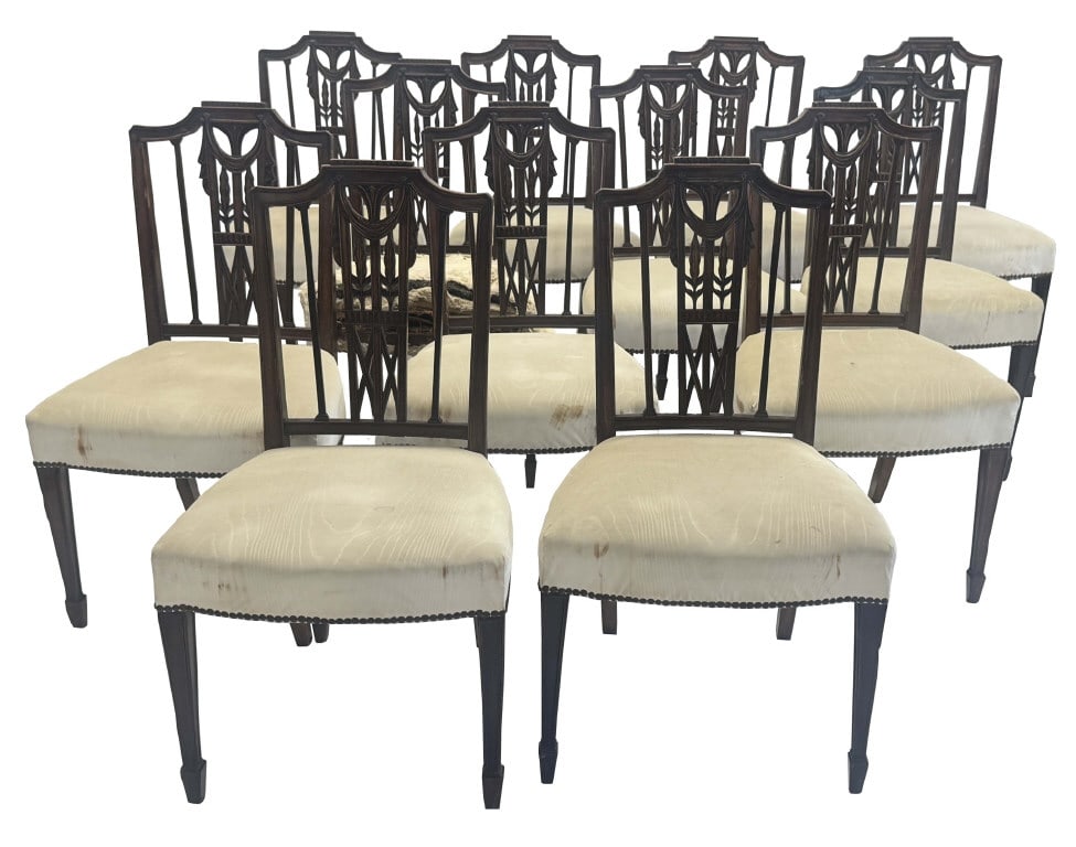 SET OF 12 GEORGIAN MAHOG. SPADE FOOT DINING CHAIRS 36" X 21" X 20" (1 of 5)