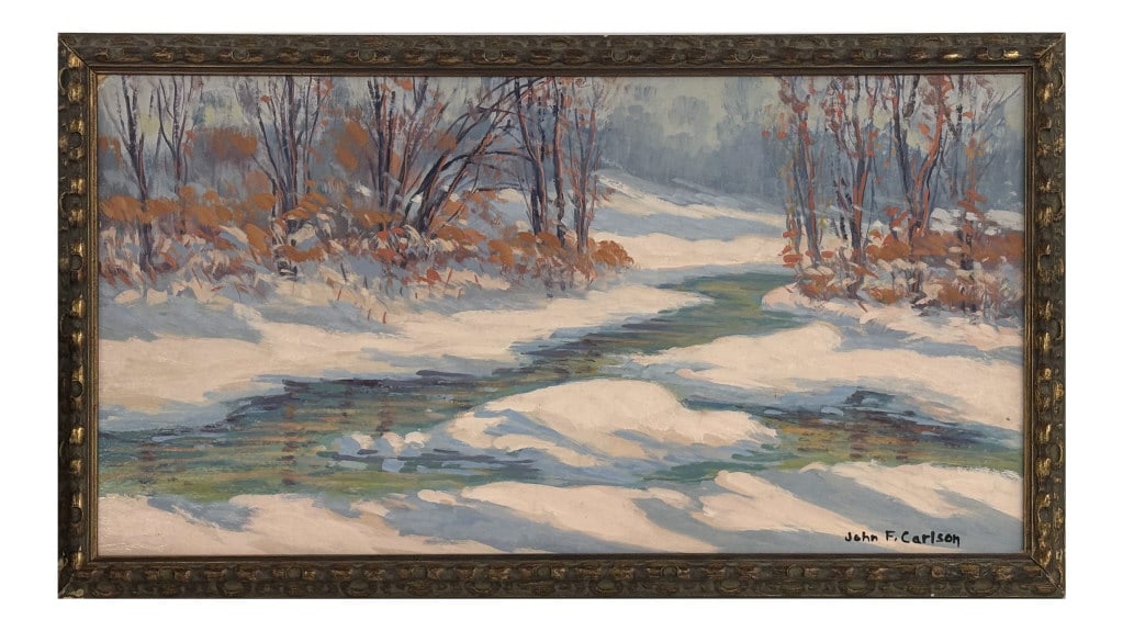 OIL/ BOARD JOHN F. CARLSON "WINTER STREAM" 15 1/4" X 29 1/4" (1 of 8)