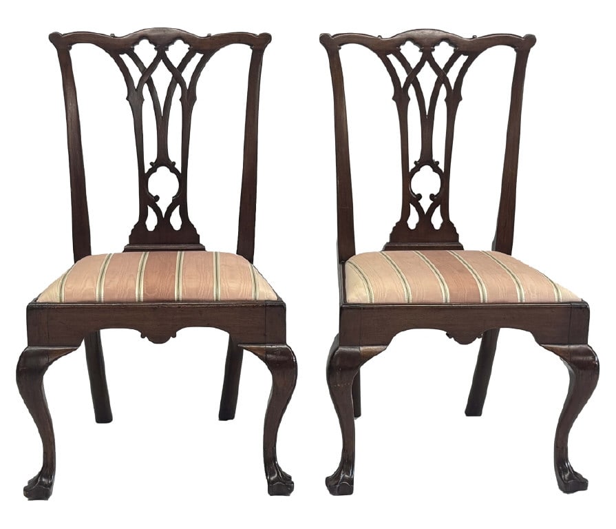 A CHOICE PAIR OF PHILADELPHIA TRIFID FOOT CHAIRS 38 1/2" X 23 1/2" X 21" (1 of 7)