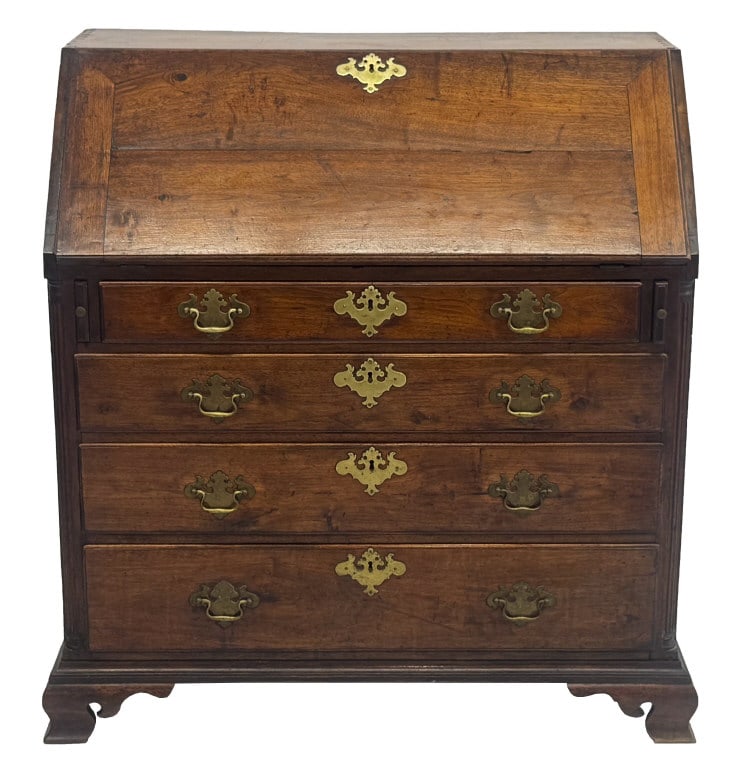 18THC. PA WALNUT SLANT LID DESK WITH SERPENTINE INTERIOR, FLUTED QUARTER COLUMNS & OGEE BRACKET FEET (1 of 10)