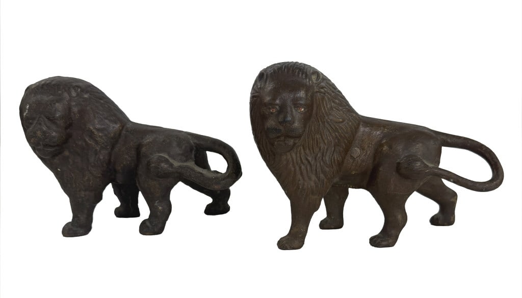 PR OF 19THC. CAST IRON LION DOORSTOPS 7 3/4" X 9 1/2" EACH (1 of 6)