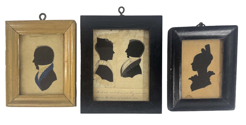 3 FRAMED SILOUETTES SUBJECTS IDENTIFIED IN VERSO LARGEST 6" X 5" OVERALL (1 of 9)