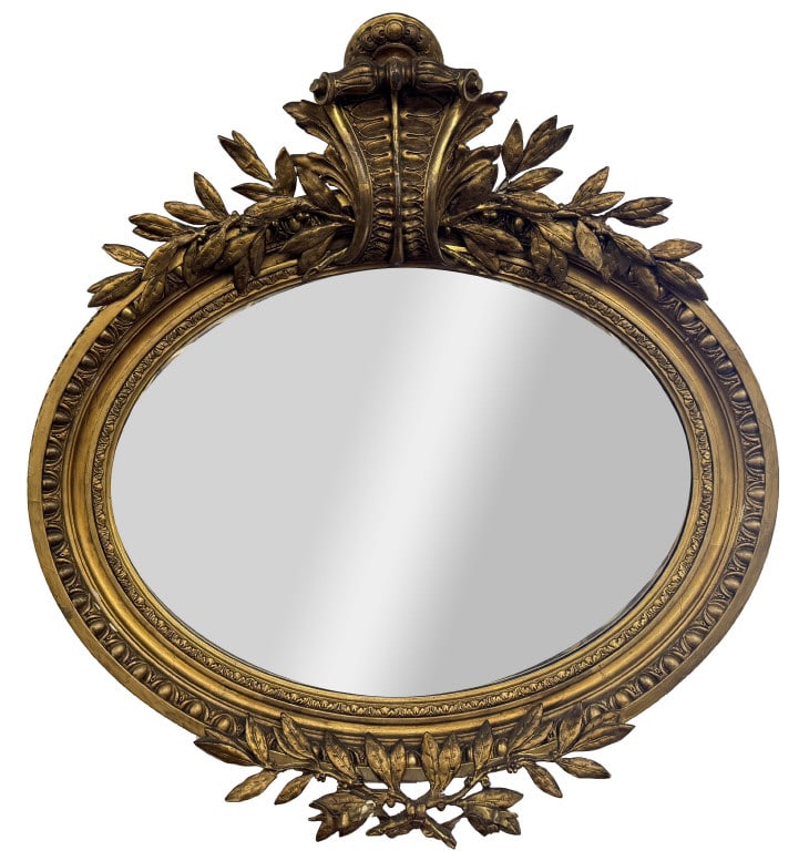 OVAL BEVELED GLASS MIRROR IN GILDED FRAME 35" X 22" OVERALL (1 of 4)