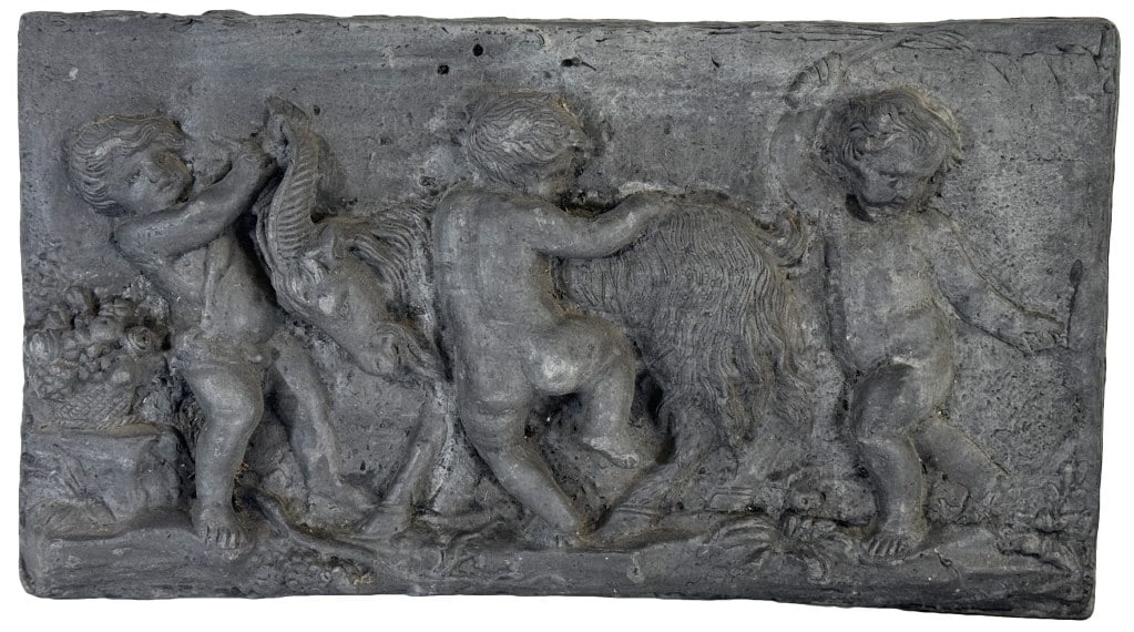 ENGLISH LEAD BAS RELIEF PLAQUE OF CHERUBS & GOAT 11 1/2" X 21" (1 of 5)