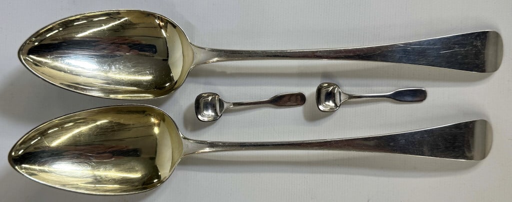 PR OF PETER & WILLIAM BATEMAN LONG SPOONS (1812 & 1813) & 2 SALT SPOONS (W & H) STERLING (1 of 5)