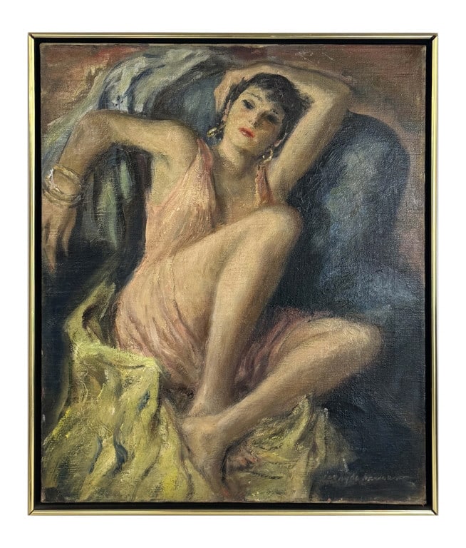 OIL / CANVAS, JAY HYDE BARNUM "WOMAN IN REPOSE" 1951, (1888 - 1962) 24" X 20": OIL / CANVAS, JAY HYDE BARNUM "WOMAN IN REPOSE" 1951, (1888 - 1962) 24" X 20"