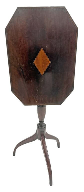 GRACEFUL SPIDER LEG CANDLESTAND, INLAID OCTAGONAL TILT TOP (TOP 31" X 22" X 15 1/4" ): GRACEFUL SPIDER LEG CANDLESTAND, INLAID OCTAGONAL TILT TOP (TOP 31" X 22" X 15 1/4" )