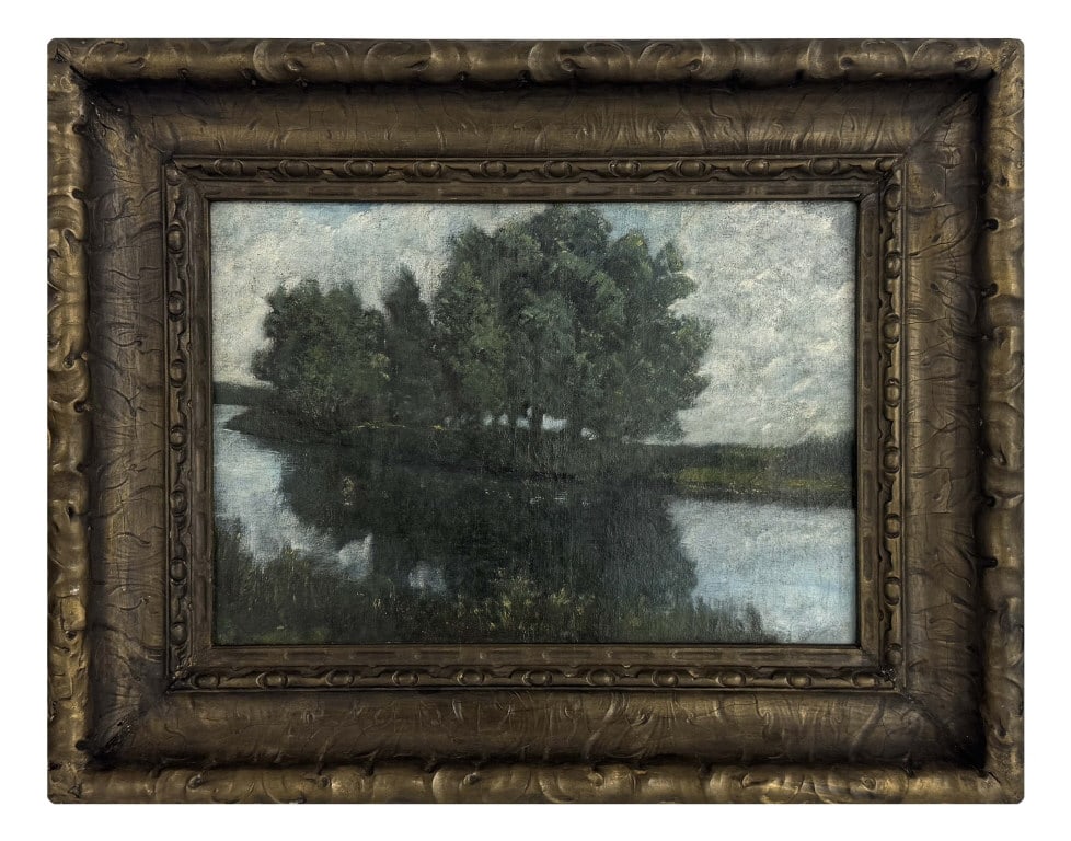 OIL/CANVAS BARBIZON SCHOOL LANDSCAPE, UNSIGNED 9 1/2" X 13 7/8" (1 of 7)