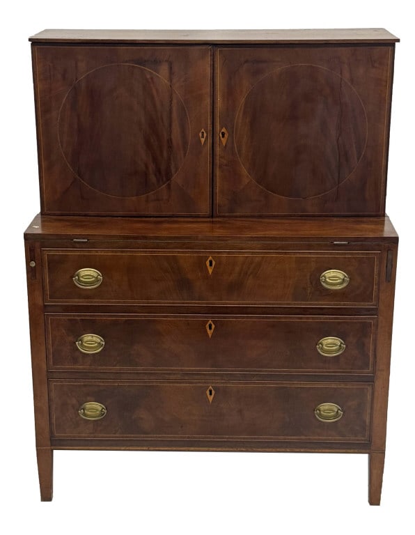 BLIND DOOR HEPPLEWHITE INLAID SECRETARY 48 1/2" X 37" X 19" (1 of 6)