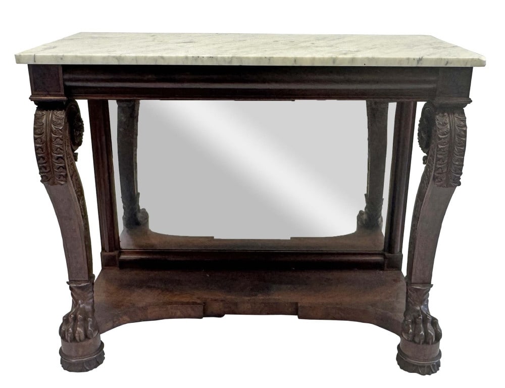 CRISPLY CARVED MARBLE TOP PIER TABLE 35 3/4" X 43" X 20" (1 of 7)