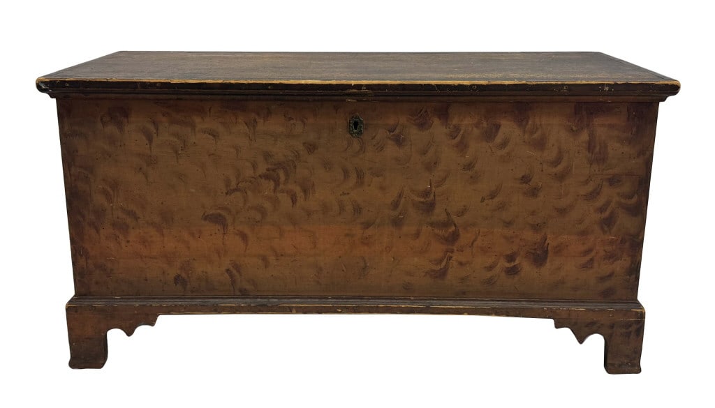 DOVETAILED PAINT DECORATED 6 BOARD BLANKET CHEST ON BRACKET BASE 24 1/2" X 48" X 19 1/4" (1 of 6)