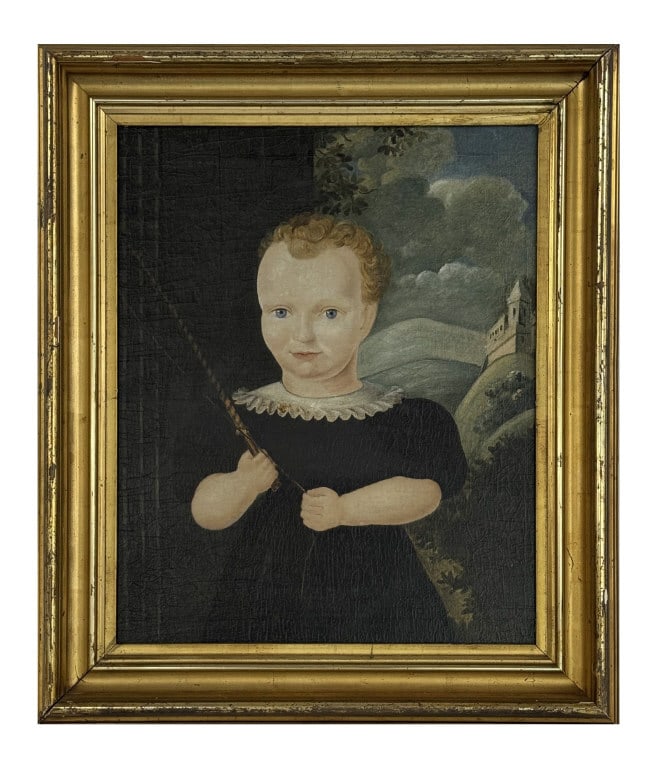 OIL/ CANVAS AMERICAN SCHOOL PORTRAIT BOY WITH WHIP 22" X 18" (1 of 3)