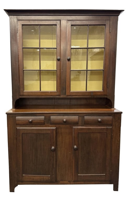 GLAZED DOOR 19THC. STEPBACK CUPBOARD W/ PIE SHELF 84" X 54" X 18" (1 of 7)