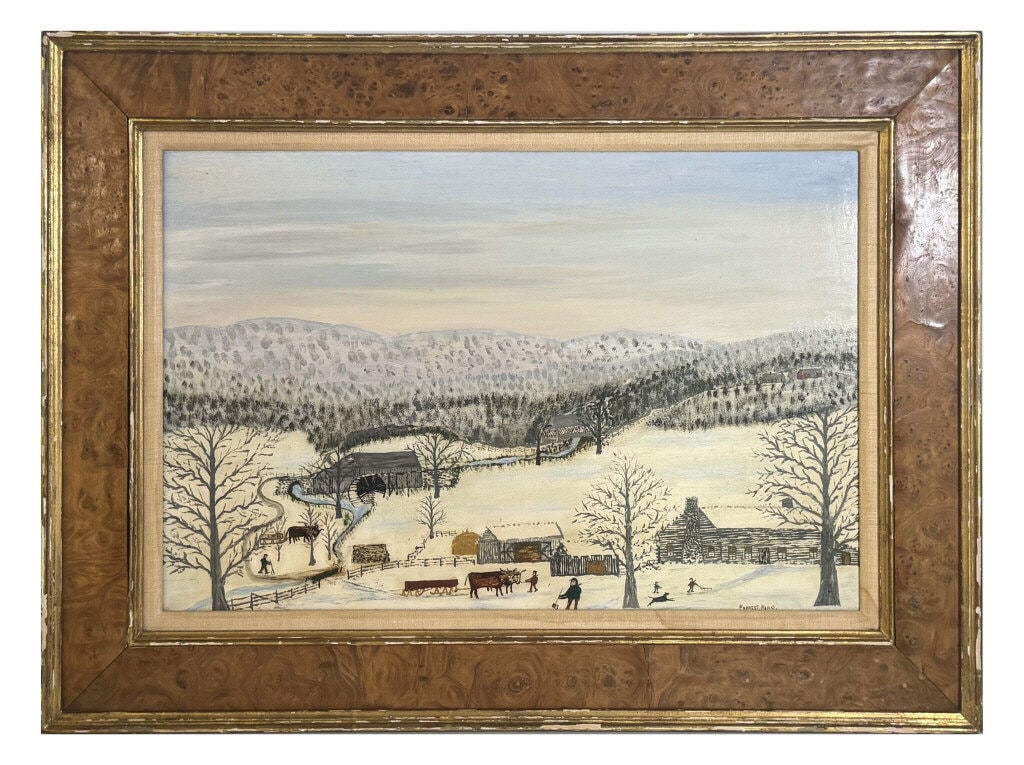 OIL/BOARD, FORREST KING MOSES, "THE LOG HOUSE" 1953, ROSS PEACOCK, MADISON AVE GALLERY PROV. 16" X (1 of 8)