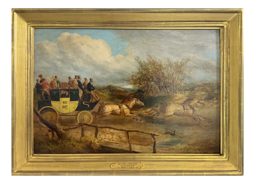 OIL / PANEL H. ALKEN "LONDON COACH ON OPEN ROAD" (HENRY THOMAS ALKEN 1785 - 1851) 17" X 24" (1 of 8)