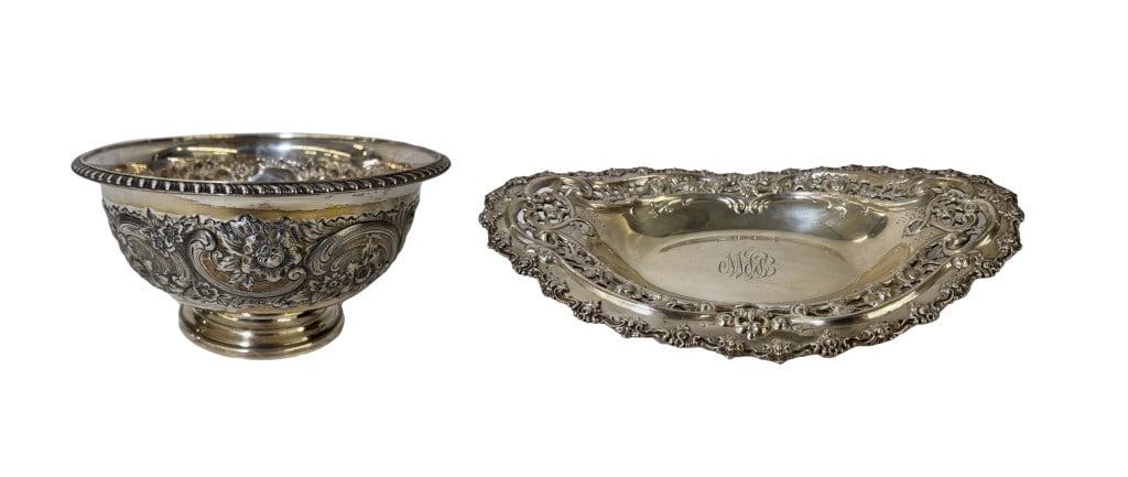 2 PCS STERLING SILVER, REED & BARTON BOWL & HOWARD & CO. BREAD TRAY (BOTH 42.9 TROY) (1 of 9)
