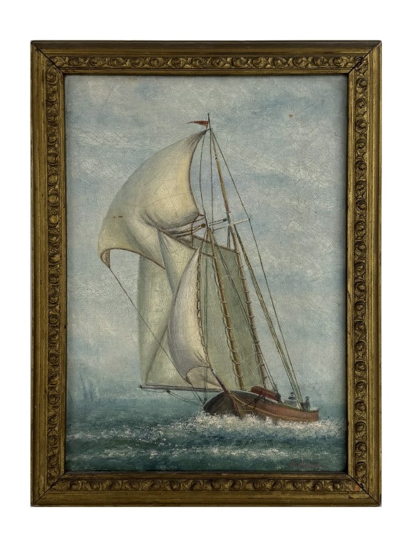OIL/ CANVAS ANTON OTTO FISCHER SIGNED & TITLED IN VERSO "THE WIND JAMMER" 16 3/4" X 12" (1 of 6)