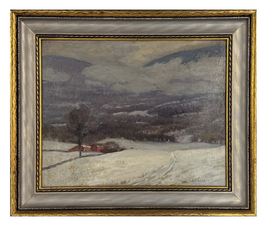 OIL / BD, BY LOUISE M. KAMP " WOODSTOCK WINTER" 15 1/2" X 19 1/2" (1 of 8)
