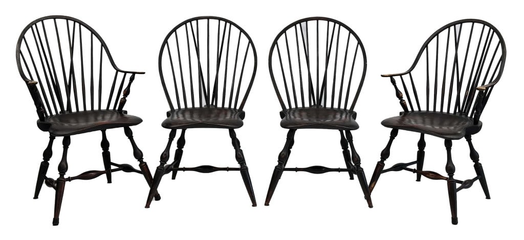 SET OF 4 BRACE BACK WINDSOR CHAIRS BY CHRIS HARTER 38 1/4" X 23 1/2" X 21 3/4" (1 of 5)