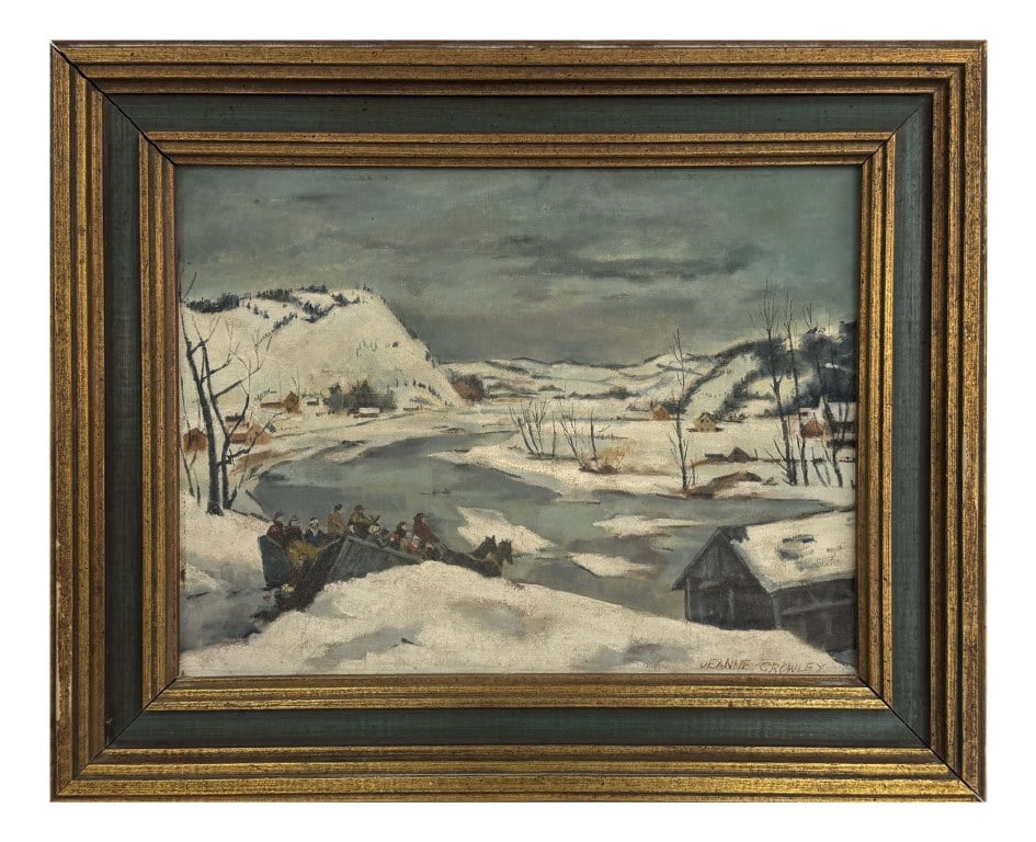 OIL/BOARD JEANNIE CROWLY "WAGON RIDE, WINTER" 11 1/2" X 15 1/2" (1 of 8)