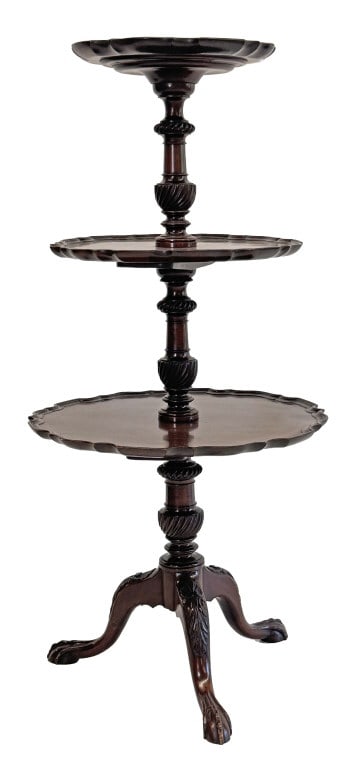 ENG. 19THC. CHIPPENDALE STYLE 3 TIER DUMBWAITER WITH PIE CRUST EDGE & CARDVED FEET 46" X 23" (1 of 5)